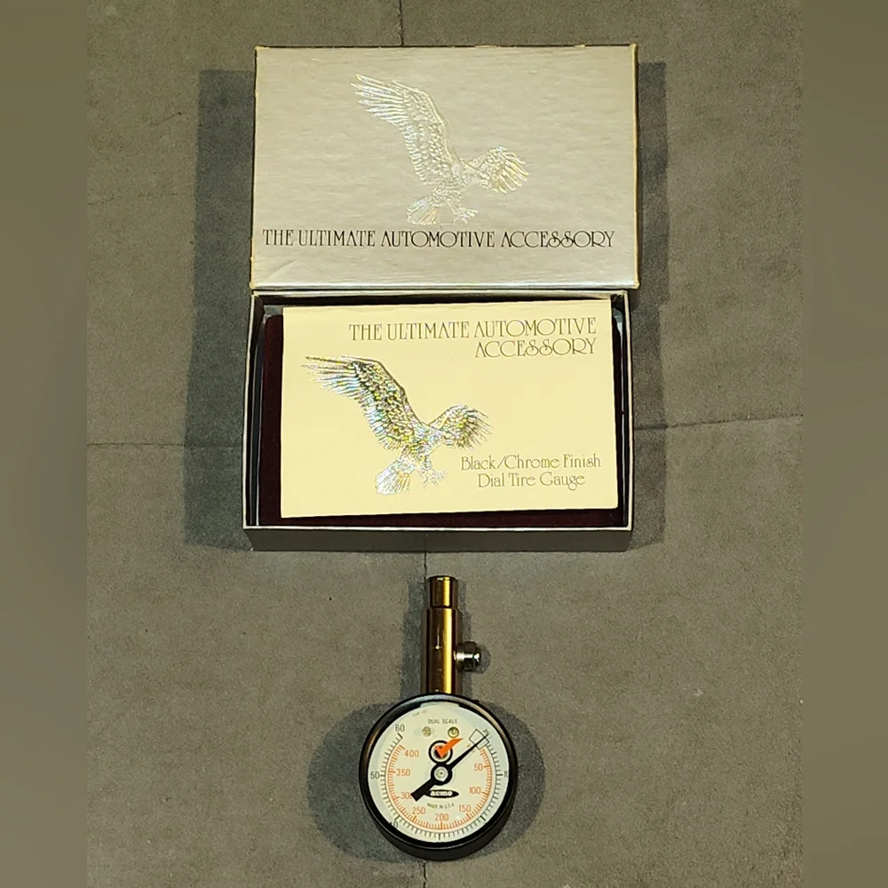 NEW COLLECTIBLE ACME DUAL SCALE DIAL TIRE AIR PRESSURE GAUGE IN BOX - Picture 2 of 11